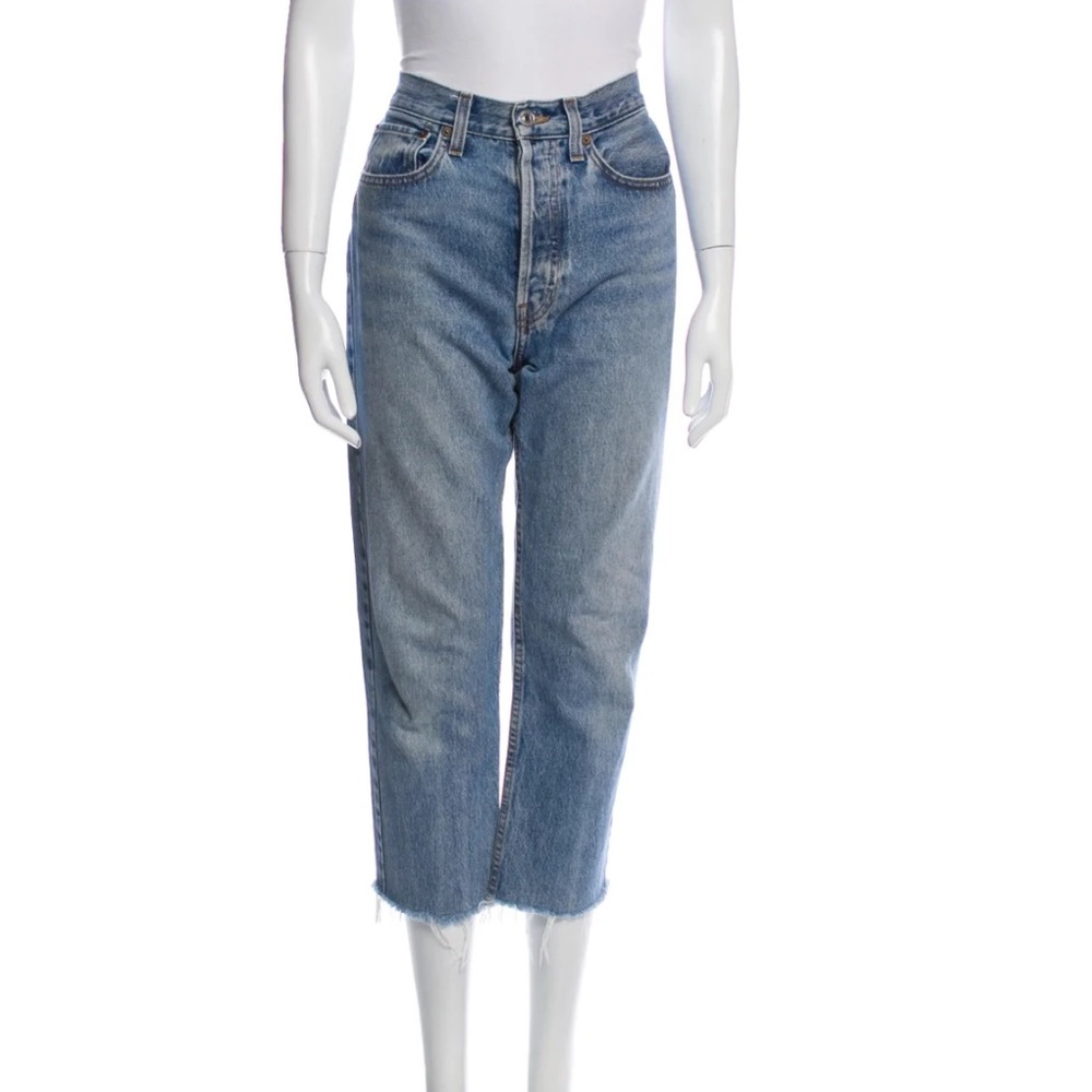 Re/Done Women’s Original Straight High-Rise Leg Cropped Blue Jeans Size 28